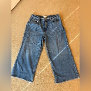 Abercrombie & Fitch Curve Love High Rise Wide Leg Jeans Size 16 (33) Raw Hem